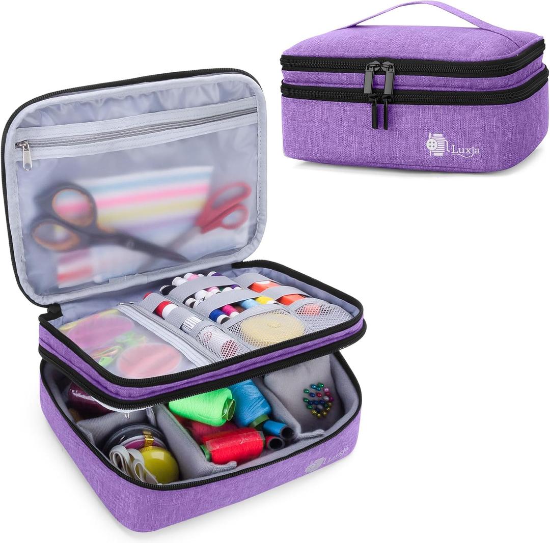 Luxja Double-Layer Sewing Supplies Organizer, Sewing Accessories Organizer for Needles, Thread, Scissors, Measuring Tape and Other Sewing Tools (Bag Only),Medium/Purple