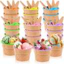 24 Pcs Ice Cream Bowls, Plastic Cartoon Ice Cream Cups and Spoons Set Reusable Cute Candy Color Dessert Frozen Yogurt Bowl Container Party Favors Sundae Birthday Decorations Summer Holiday Supplies