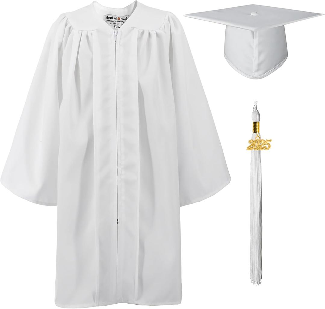 GraduationMall Matte Kindergarten Graduation Gown Cap Set with 2025 Tassel (27, White)