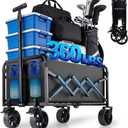 Collapsible Wagon Cart Foldable with Wheels - Heavy Duty 360LBS Portable Folding Utility Shopping Cart with 360° Swivel Brakes Wheels & Cup Holders for Outdoor Camping Beach Grocery Garden