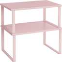 SONGMICS Cabinet Organizer Shelf, Set of 2 Kitchen Counter Shelves, Kitchen Storage, Spice Rack, Stackable, Expandable, Metal and Engineered Wood, Jelly Pink UKCS020S01 (11.7"W)