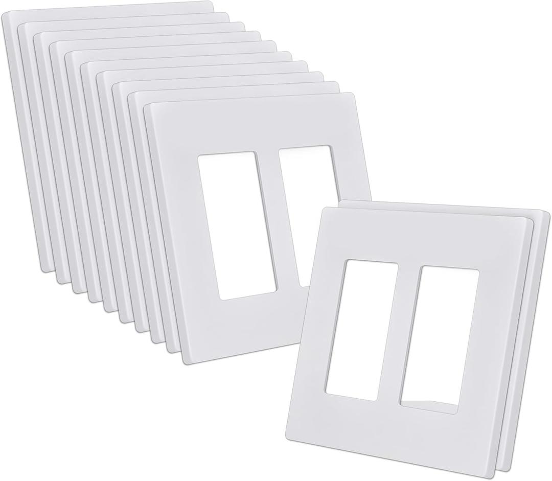 CML 2-Gang Decorator Screwless Wall Plates, 12 Pack Child Safe Switch Plate Covers, Double Receptacle Outlet Cover, Standard Size 4.68X 4.72, Impact Resistant, Glossy White
