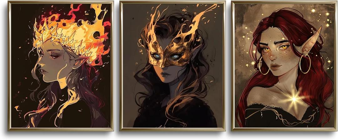 TwoDays Romantasy Books Merch Poster, Lady Death Inspired Wall Art Prints for Bookish Gifts, Fantasy Novel Merchandise for Book Lovers Booktok. (8" X 10", Set of 3, UNFRAMED)