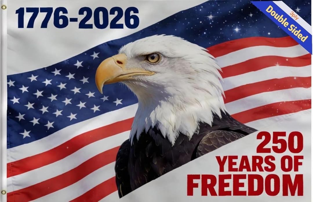Double Sided 3ply 250 Years Anniversary Flag 3x5 FT, 250th Birthday Independence Day Flags,Outdoor and Indoor Decor Banner,Fade Proof Polyester Flags with Brass Grommets. (B, 3X5 3PLY)