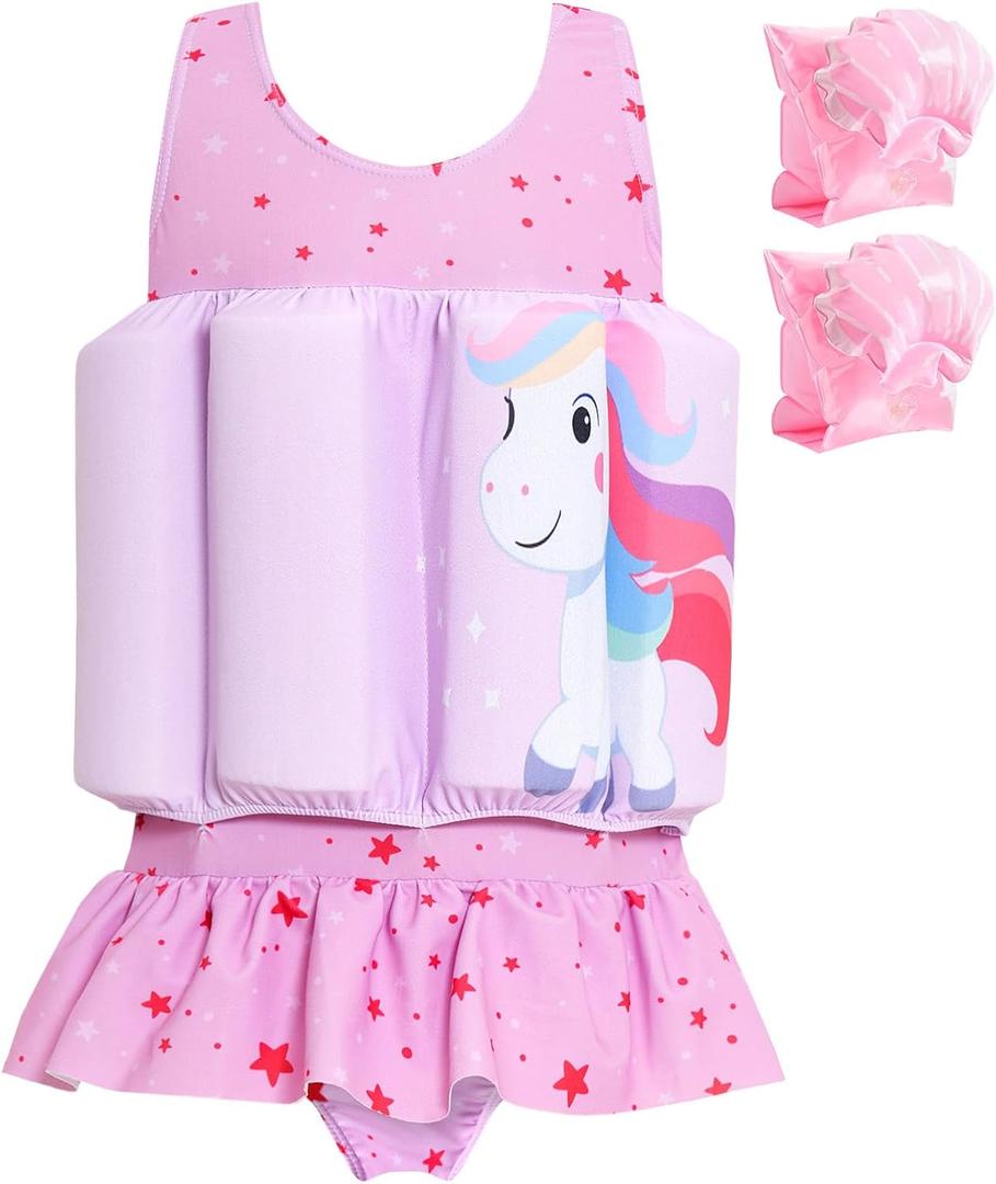 Baby Girls Swimsuit with Floatation Toddler One Piece Swimsuits Kids Swim Vest Swimwear Float Suit, Size: 3-4T