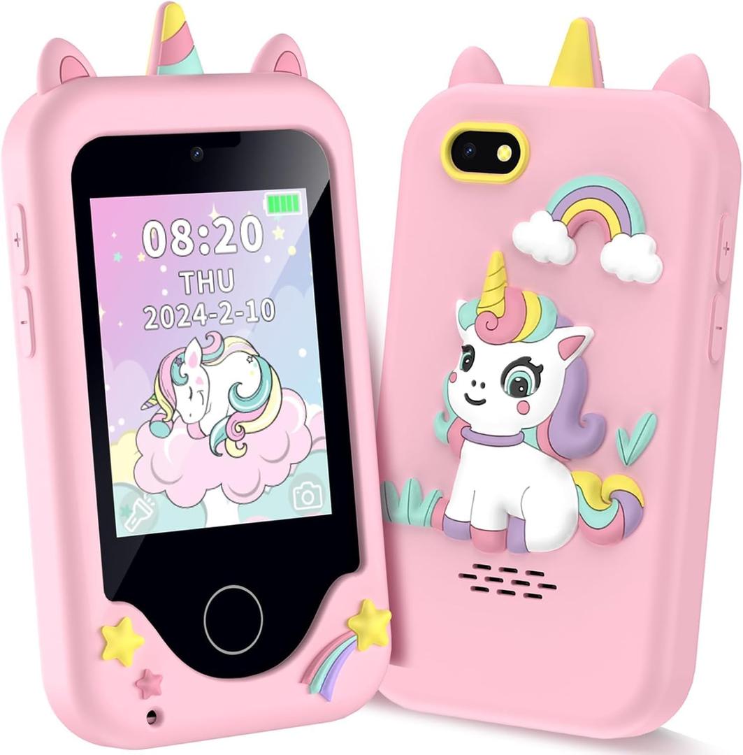 Kids Smart Phone for Girls, Christmas Birthday Gifts for Girls Boys Age 3-10,Kids Gift Toys Cell Phone, Toddler Learning Play Toy Phone with Dual Camera, Game, Music Player (Soft Pink)