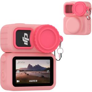 for DJI Osmo Nano Case, Silicone DJI Nano Case Compatible with Airtag, Soft Non-Slip Anti-Scratch Shock-Absorbent Anti-Drop Wear-Proof and Washable with Lens Cap(Pink)