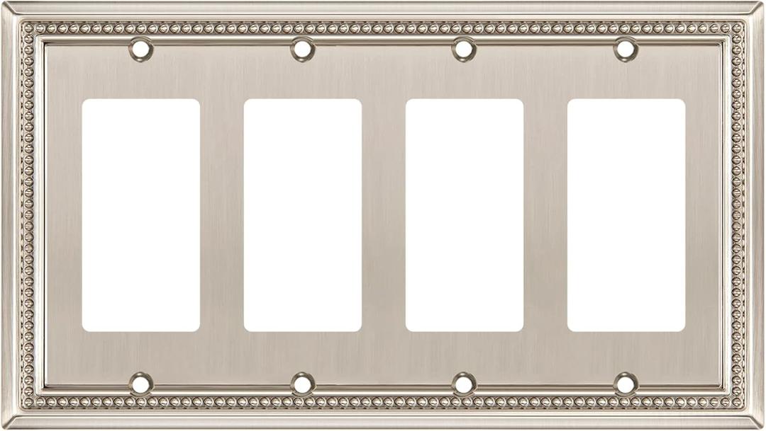 Henne Bery Sunken Pearls Heavy Duty Decorative Wall Plate Switch Plate Outlet Cover (Quad Decorator, Satin Nickel)