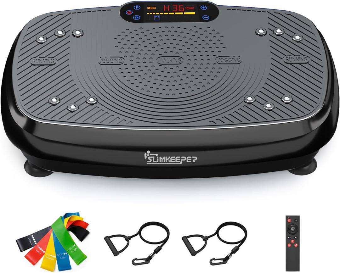 Vibration Plate Exercise Machine Home Fitness Vibrate Stand Shake Board 330 Lbs Capacity Whole Body Workout Shake Board Sport Gym with Fitness Loops & Resistance Bands Weight Loss Gifts for Women Men