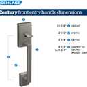 Schlage FE285 CEN 622 LAT CEN Century Front Entry Handleset with Latitude Lever, Lower Half Grip, Matte Black
