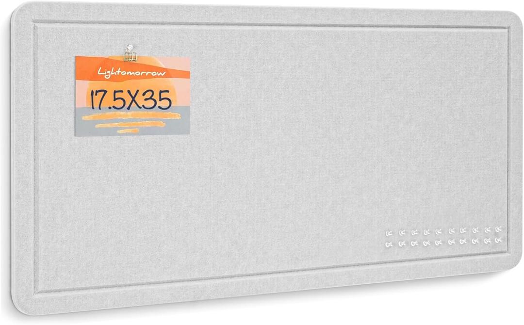 Lightomorrow Bulletin Board, 35 x 17 1/2 inches Felt Board - Decorative Pin Board, Cork Board Alternative for Wall, Foldable Self-Adhesive Vision Board Prayer Board with 20 Pushpins - Light Gray