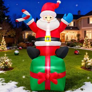 6FT Christmas Santa Inflatables Outdoor Decorations Santa Claus with Gift Box Blow Up Yard Decorations,Built-in LED Lights for Outdoor Christmas Party Yard Garden Lawn Xmas Decoration
