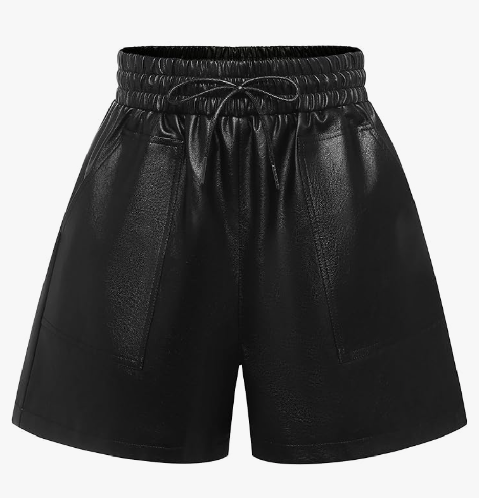 QIANXIZHAN Women's Leather Shorts, Faux High Waisted Wide Leg Sexy Shorts SP, 2XL