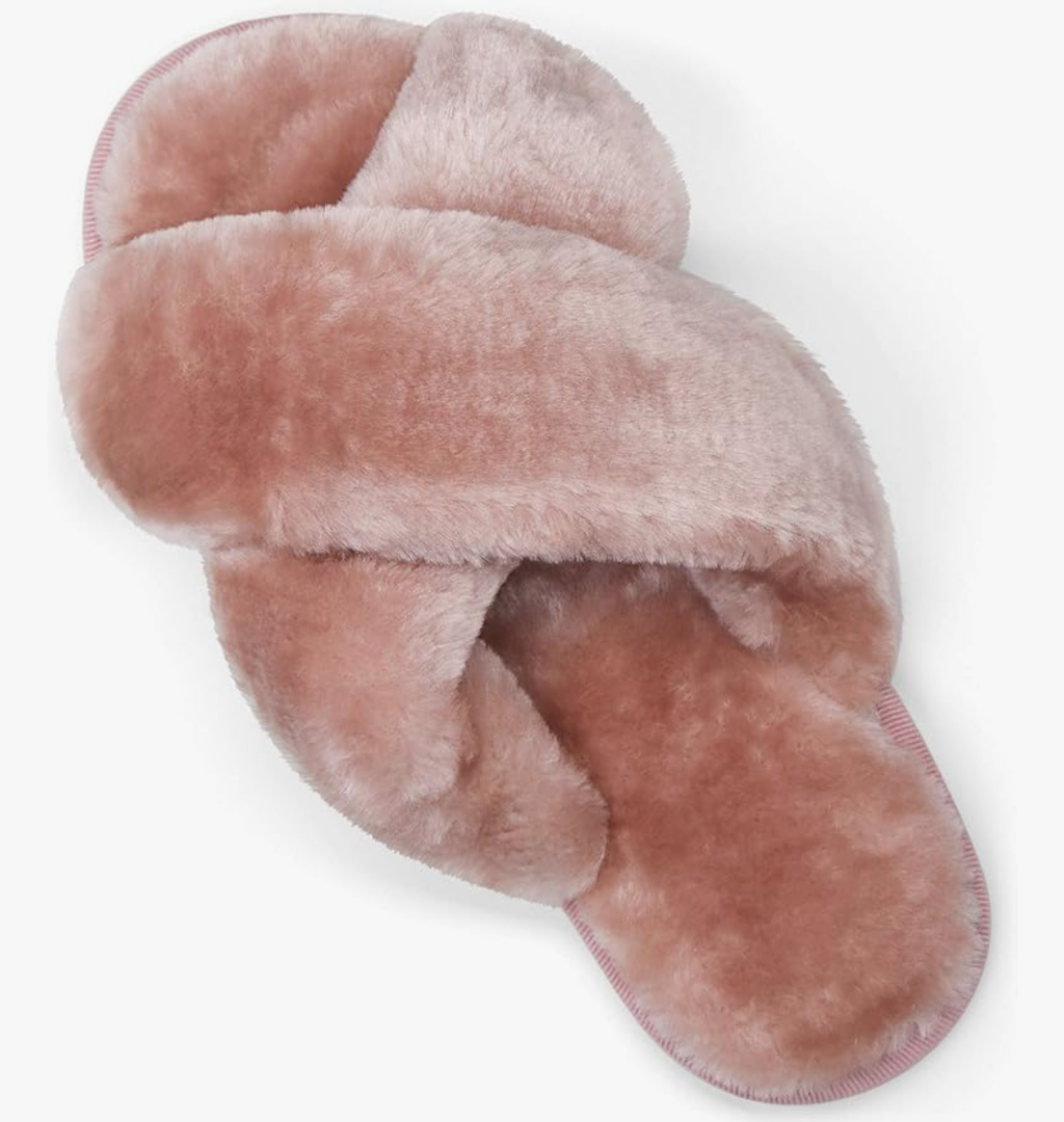 Vepose Women's 801 Cross Band Slippers, Soft Plush Furry Open Toe Fur Slides, Fuzzy Fluffy Slip on House Shoes Indoor Outdoor Slippers 8-9