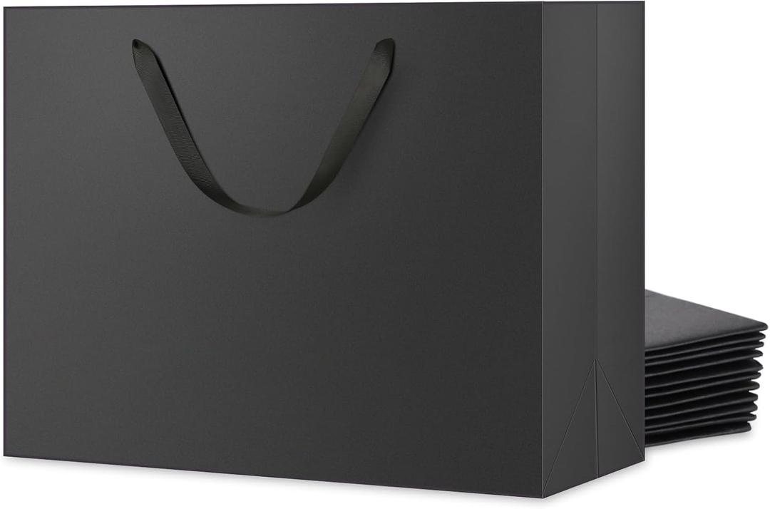 JINMING 12 Extra Large Gift Bags 16x6x12 Inches, Matte Black Gift Bags, Premium Gift Bags with Handles for Mother's Day, Father's Day and All Occasions