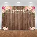 Sensfun 8x6ft Rustic Wood Floral Backdrop for Baby Shower Newborn Studio Picture Photography Retro Wooden Floor Pink Flower Wall Background Wedding Bridal Shower Birthday Party Photoshoot Booth Banner