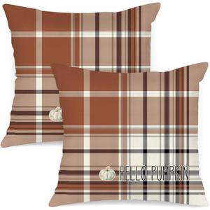 Fall 20x20 Throw Pillow Covers Set of 2, Watercolor Brown, Grey and White Checkered Decorative Holiday Pillow Case 20 x 20 Autumn Cushion Covers Pillowcase for Indoor Home Bedroom Sofa Decor
