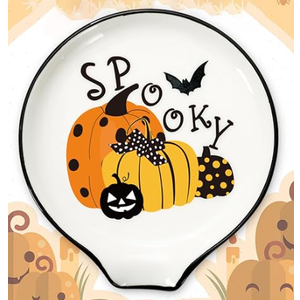 Whaline 1Pcs 4.7inch Black Cat Ceramic Spoon Rest Spooky Pumpkin Small Coffee Spoon Holder for Halloween Coffee Stirrers Teaspoon Bar Spoon Coffee Station Bar Accessories