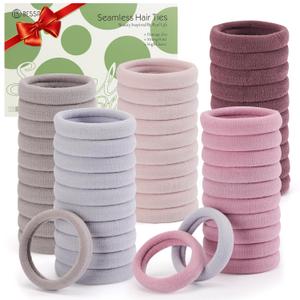 Bessrung 100 Pcs Thick Seamless Hair Ties, Ponytail Holders, Pink, No Damage for Thick Hair, Valentine's Day Gifts
