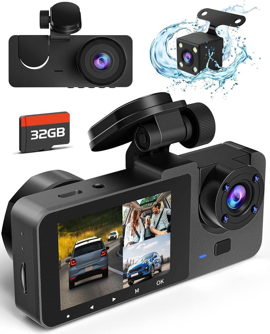 Dash Camera for Cars,4K Full UHD Car Camera Front Rear with 32GB Card,Built-in Super Night Vision,2.0'' IPS Screen,170Wide Angle,WDR, 24H Parking Mode, Loop Recording