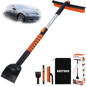 Eazy2hD 3 in 1 Bendable Snow Brush with Ice Scrapers, 64.17" Extendable Window Ice Removal with Squeegee for Windshield, 180° Pivoting Brush Head Cleaner Tool for Car, Truck, SUV