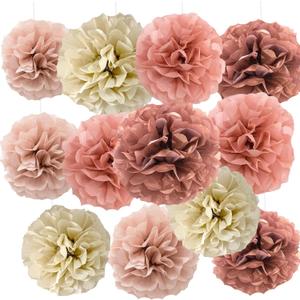 We Moment Blush Pink Rose Gold Tissue Paper Flowers Decorations for Boho Birthday Bridal Shower Wedding Bachelorette Baby Shower Party Decor Ceiling Wall Hanging Tissue Pom Poms 12pcs 4 Colors
