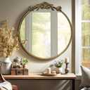 Round Mirror, 28''Baroque Style Circle Mirror Vintage Gold Metal Frame Wall Mirrors for Vanity, Bathroom or Bedroom
