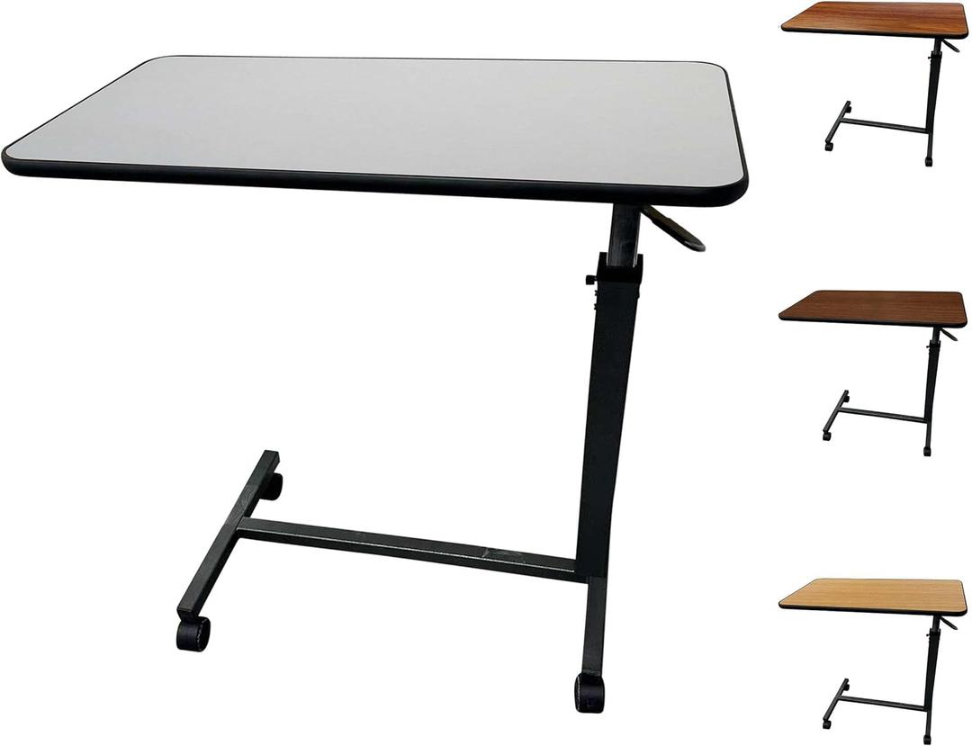 ProHeal Medical Overbed Table with Wheels and Adjustable Height - Gray Rolling Over Bed Table for Home and Hospital Use (Grey)