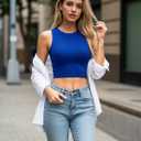 CLOZOZ Womens Tank Tops Round Neck Ribbed Sleeveless Crop Tops for Women High Neck Basic Crop Tank Top (Blue, L)