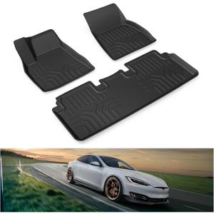 KIWI MASTER Floor Mats for 2012-2020 Tesla Model S, Custom Fit All Weather Car Mats, Heavy Duty TPE Floor Liners, Front & Rear 2 Row, Black