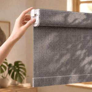 Grandekor No Drill No Tools Blackout Roller Shades - 32.5"x72" Hemp-Dark Gray | Free-Stop Cordless Blinds with UV Protection | Custom Fit for Home, Bedroom, Office, Living Room