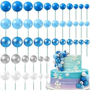 Tondiamo 108 Pcs Balls Cake Topper DIY Cupcake Insert Foam Balloons for Cake Baking Wedding Anniversary Birthday Decoration (Blue White Silver,Multi Sizes)
