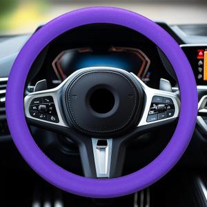LRITER Car Steering Wheel Cover, Non-Slip Silicone Material, Multiple Color Choices, Universal Auto Parts Steering Wheel Cover, Suitable for Most Cars (Purple) (1PCS)