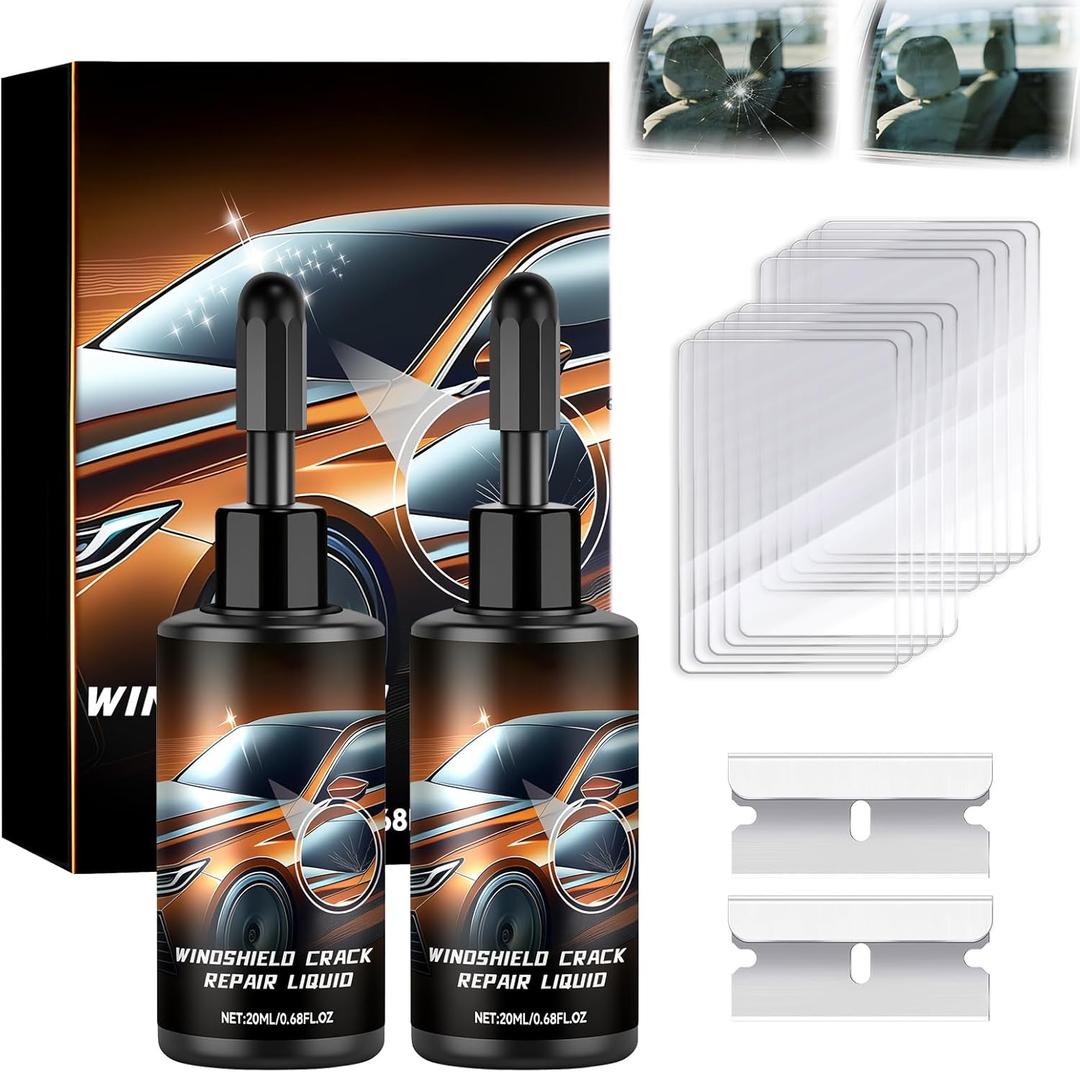 Windshield Crack Repair Kit for Chips and Cracks, 2026 New Glass Repair Liquid Glue, Quick Glass Repair Liquid, Auto Windshield Chip Glass Repair Tools Repair Kit for All Crack Types(2pcs)