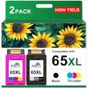 KINGWAY 65XL Ink Cartridge Black and Color Combo Pack Replacement for HP 65 65XL Ink Cartridges Work for HP DeskJet 3755 3772 3700 3752 3722 2600 2622 Envy 5055 5000 5070 5052 Printers (2 Pack)