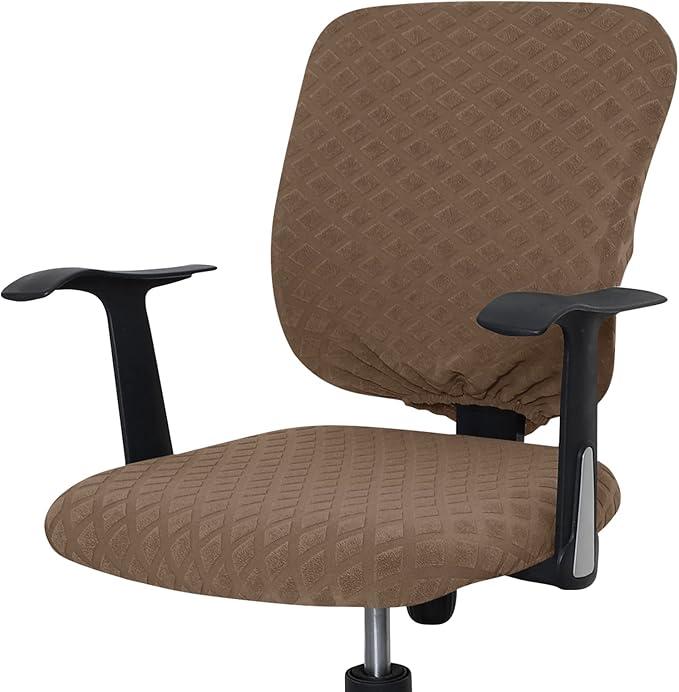 Celevingne Office Chair Cover Universal Rotating Chair Slipcovers Stretch Removable Protector Computer Chair Seat Cover (Brown, Chair Seat Cover + Backrest Cover)