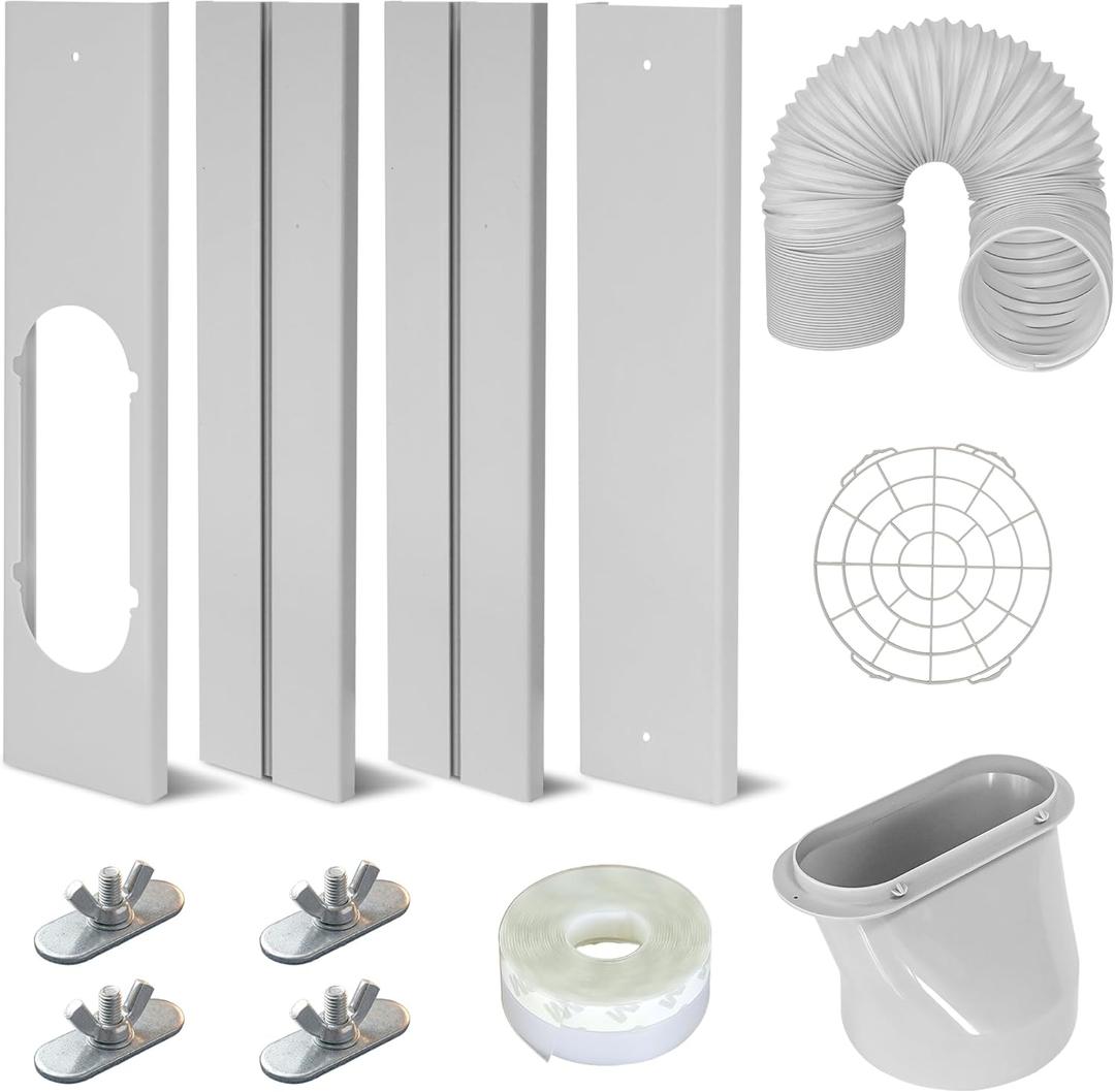 Portable Ac Window Vent Kit,Adjustable Air Conditioner Window Seal Kit with 5.9 Inch Diameter 59" Length Ac Exhaust Hose for Vertical/Horizontal Window