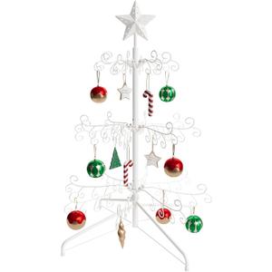 ELYKEN Christmas Ornament Display Stand Tree,112 Hanger Hooks for Baubles and Holiday Decorations,3 FT Iron Freestanding Rack with Stable Base, Easy Assembly, White