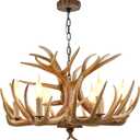 Antler Chandelier 6 Light, Rustic Style Antler Light Fixtures, E12 Base Deer Antler Chandelier Lighting for Home Store Bar (6 lamp arms + 3arm)