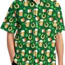 Mens St. Patrick's Day Shirt Irish Shamrock Casual Short Sleeve Button Down Hawaiian Shirts (Green, XXL)