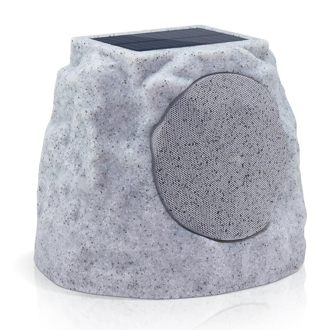 GGII Rock Speakers Outdoor Water-Resistant IP44, Multi-Sync Up to 100 Speakers, Solar-Powered Rock Speaker with Light for Patio Garden Party Pool Deck Yard Outside