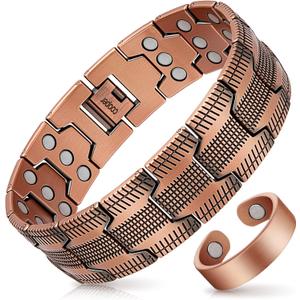 Mahnco Copper Bracelet for Men, 3X Ultra Strength 99.99% Pure Copper Magnetic Bracelets with Magnets,Magnetic Jewelry with Adjustable Sizing Tool