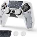 Geekshare G.S.TAC Tactical Compatible with PS5 Controller Skin Set, Tactical Silicone Cover for PS5 Wireless Controller with 2 Thumb Grips & 2 Stickers for Monster Hunter Wilds - White