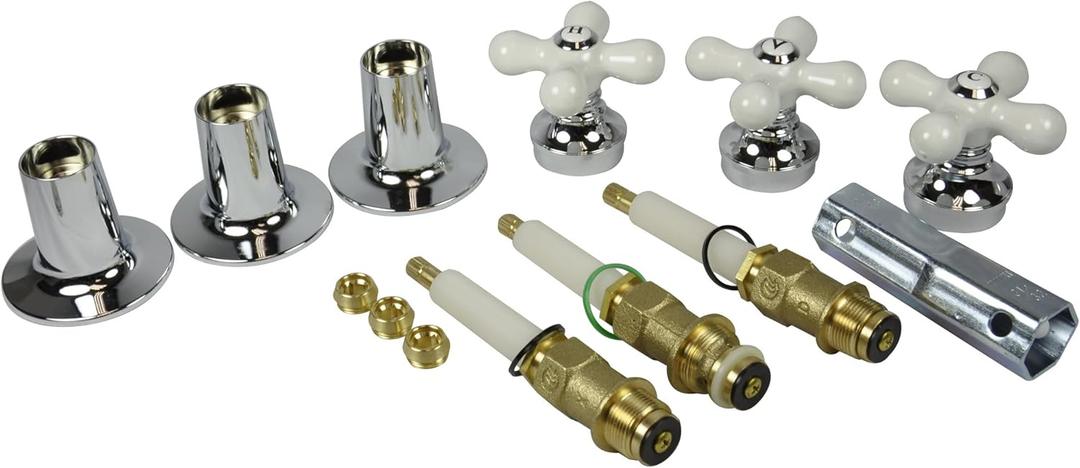 Danco 39696 Cross-Arm 3-Handle Tub/Shower Faucet Rebuild & Remodeling Valve Trim Kit for Pfister Contempera  Contessa, White/Chrome