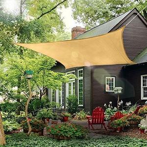 Patio Sun Shade Sail Canopy, 12' x 16' Rectangle Shade Cloth Outdoor Cover - Sunshade Fabric Awning Shelter for Pergola Backyard Garden Carport (Sand)