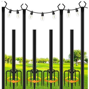 SINLEY 4 Pack String Light Poles,10 Ft Metal Poles with Fork for Outdoor String Lights,Outdoor Light Poles with Fork,Poles/Post/Stand for Outside,Patio,Deck,Backyard,Garden Wedding,Party
