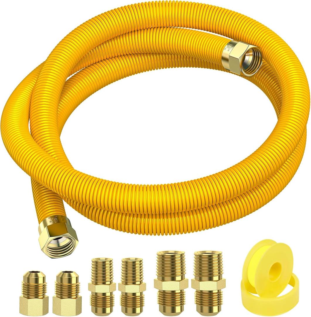 72" Flex Gas Line, Gas Dryer Connector Kit, Stove/Water Heater/Dryer Gas Line with Connectors 1/2" MIP 1/2"FIP 3/4"MIP, 5/8 in.OD(1/2 in. IDCoated Corrugated Stainless Steel Tubing 15/16-16"UN Nut