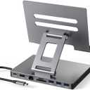 iPad Pro USB C Hub Stand, 9 in 1 Adapter for iPad Air M5 M3 M4 13 12.9 Inch Docking Station 4K 60Hz HDMI, RJ45 Ethernet, SD/TF Card Reader, 3 USB 3.0, 3.5mm Audio, iPad Accessories Samsung Tablet Dock