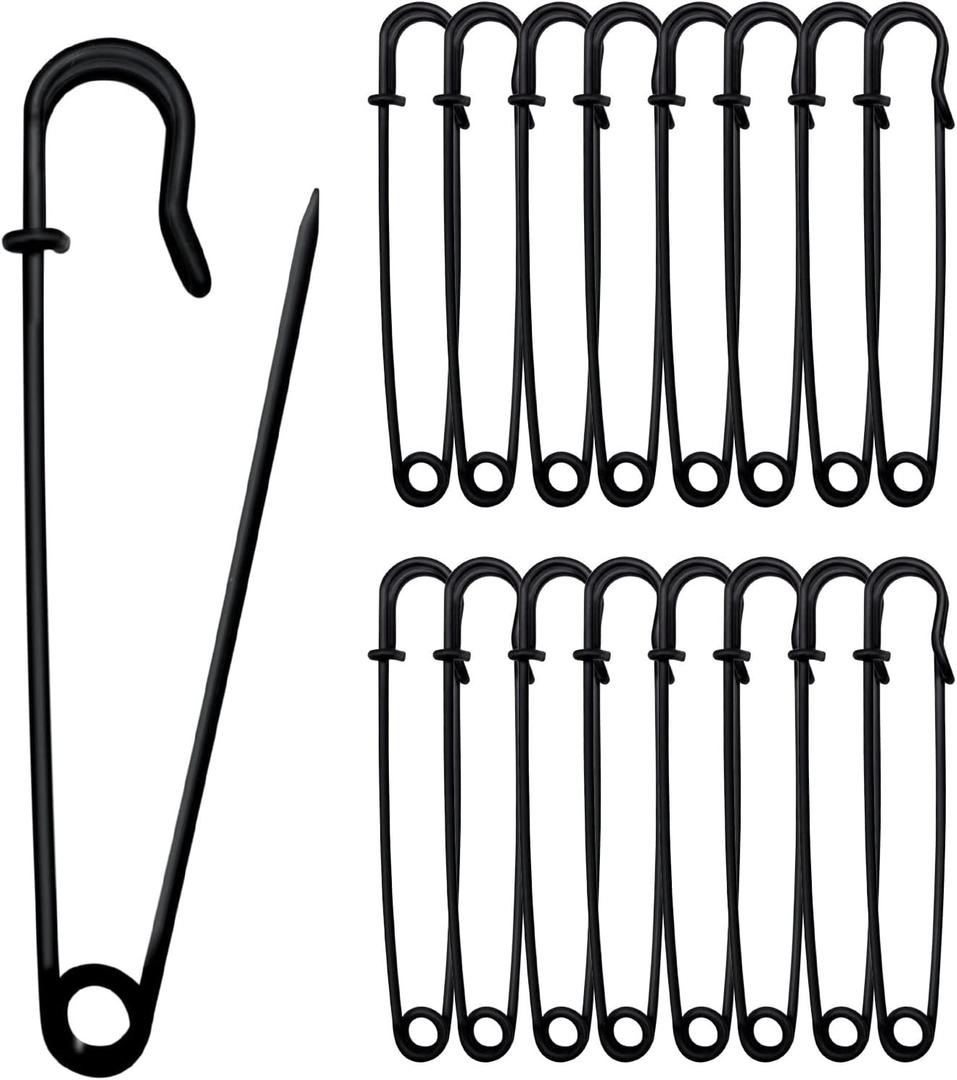 Safety Pins (Upgraded), 4" Large Safety Pin Pack of 15 for Clothes Leather Canvas Blankets Crafts Skirts Kilts, Extra Large Heavy Duty Safety Pins (Black)