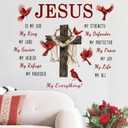 Yovkky Christian Cross Cardinal Memorial Wall Decals Stickers, Religious Red Birds Jesus is My God Home Bedroom Decor, Bible Verse Quotes Living Room Kitchen Decorations Art